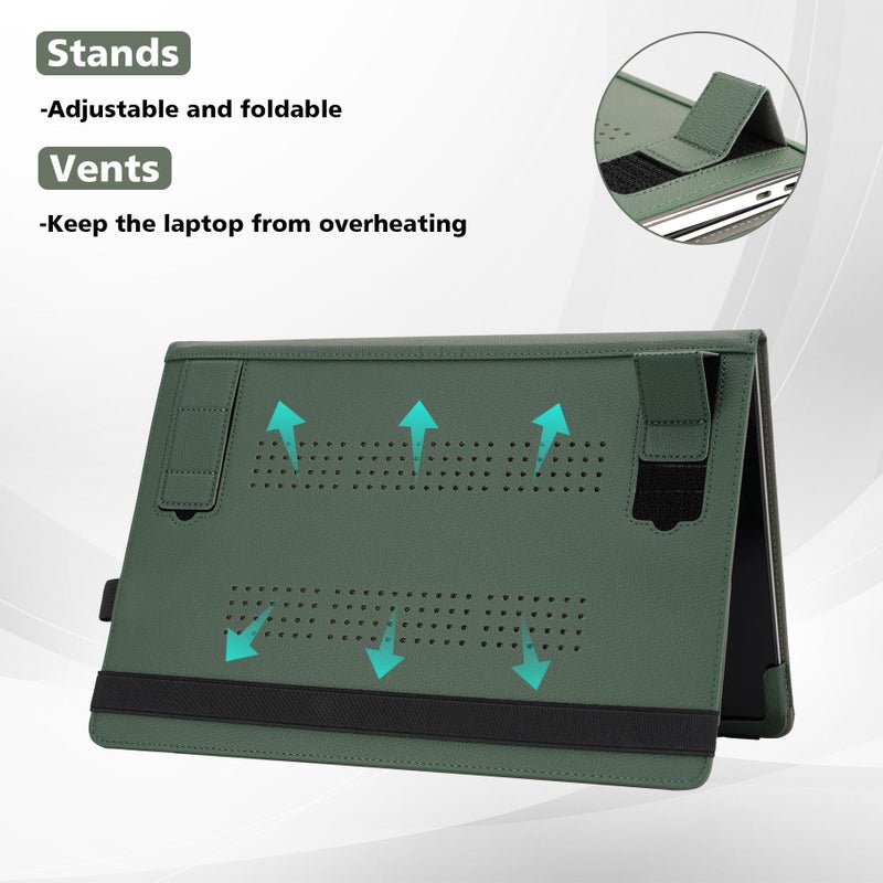 TT TYTX TYTX MacBook Pro Case 13 Inch, PU Leather Laptop Case with Vents and Stand Function, Green - Image 3